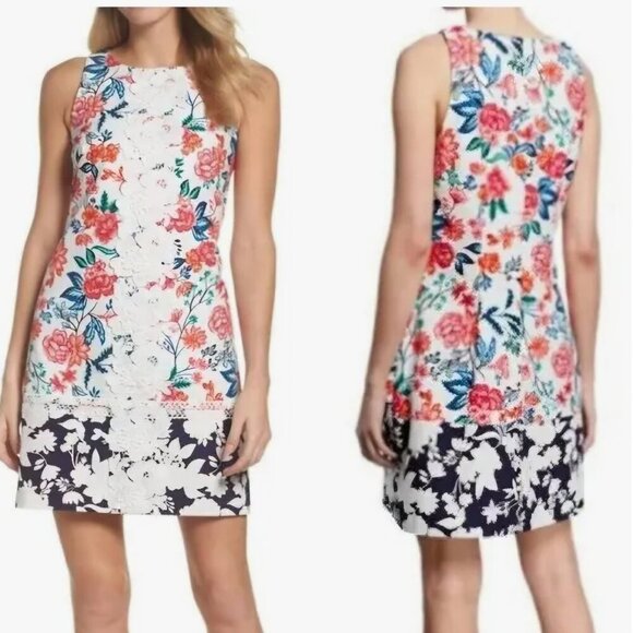 ELIZA J Floral Dress Wedding Summer Colorful SLEEVELESS SHEATH 14 embroidery - Picture 5 of 7